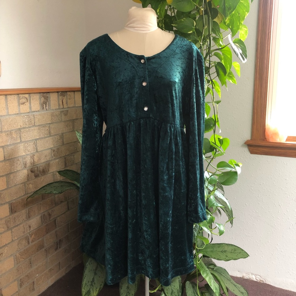Dark Green Vintage Velvet Babydoll Dress